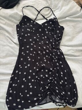 Black Mini Dress with White Floral Print